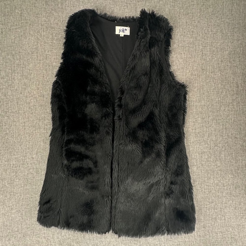 Jolt Faux Fur Vest Black Small‎ Polyester Open Vest Jacket Fuzzy Plush Top